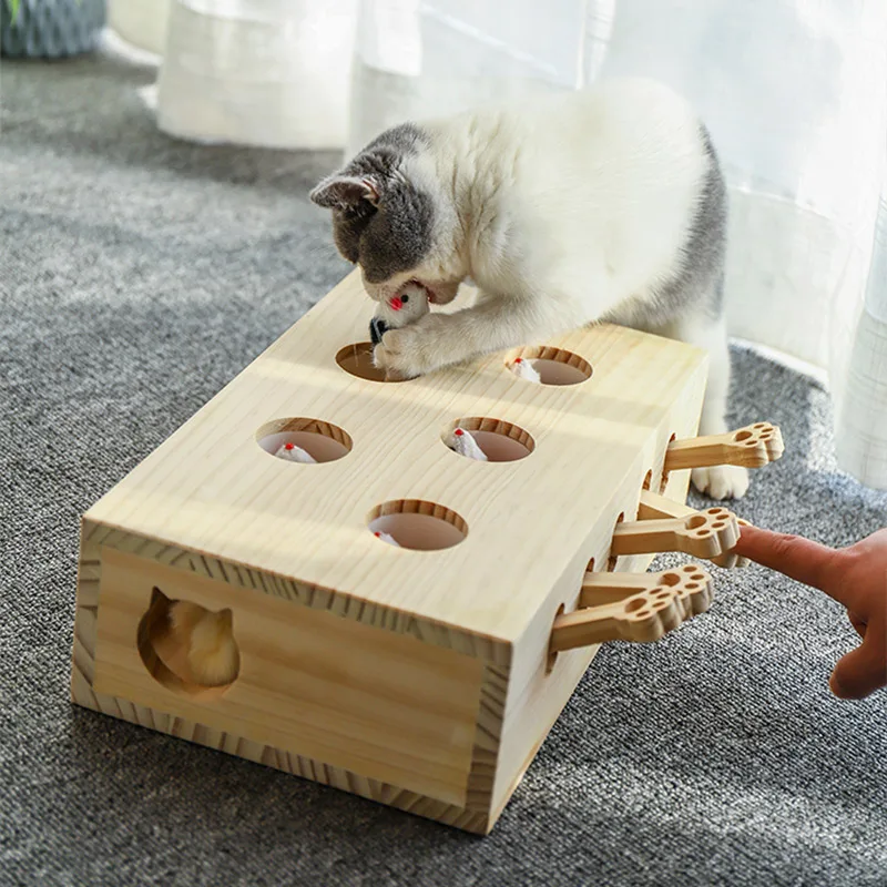 

Cat whack-a-mole toy self-hi pet interactive toy solid wood
