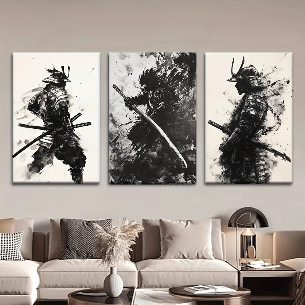 （NO Frame 3PCS）-2D Flat, 3pcs/set, Canvas Painting--Unframed, Japanese Samurai, Posters and Prints, Living Room, Library, Off