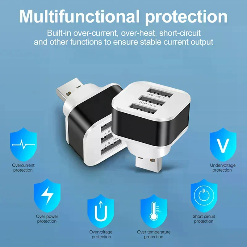 Car USB Charging Extender 2.0 3-port Extended USB Splitter With Indicator Light Plug And Play 3 In 1 For Smart Phones Hubs