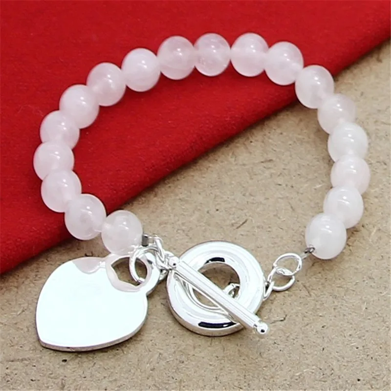 

925 Sterling Silver Pink Pearl Heart Pendant Bracelet OT Buckle Fashion Jewelry Accessories for Women Jewelry Wedding Party Gift
