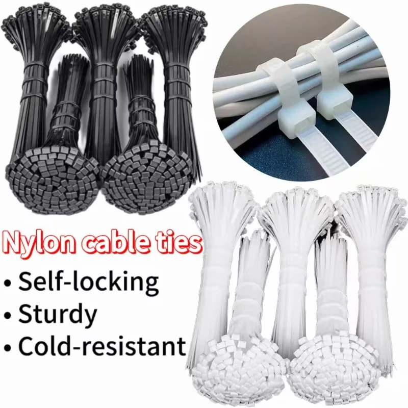 2000/100Pcs Self Locking Nylon Cable Ties Plastic Cord Tie Heavy Duty Cables Fastening Rings Loop Hardware Organizer Wire Straps