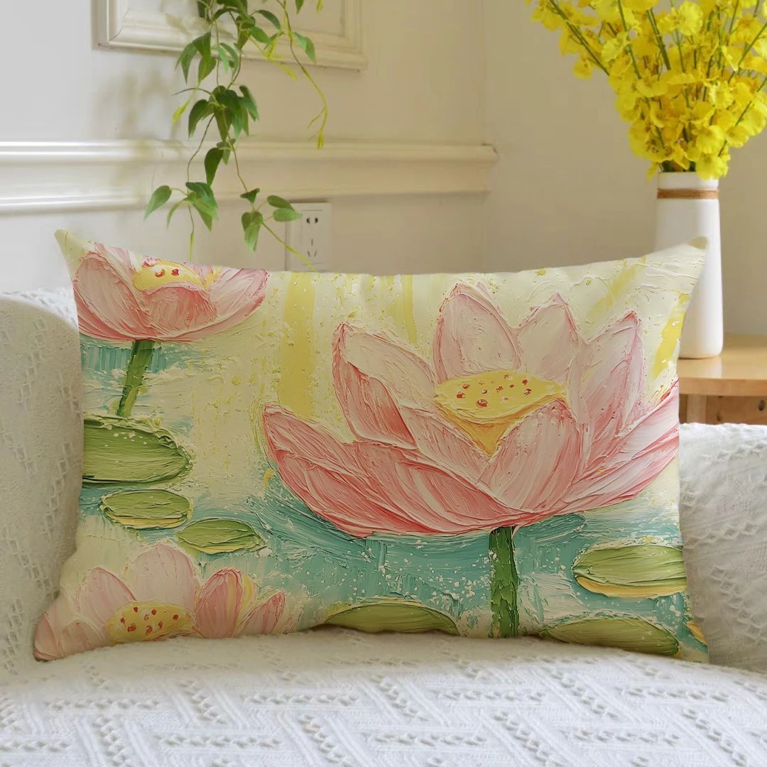 High-Value Room Flower Oil Painting Pillowcase, Bedside Pillow, Student Lunch Break Rectangular Pillowcase and Lumbar Pillow