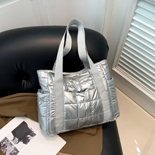 Imagen 1 del producto Gran oferta, bolsos de hombro de gran capacidad a la moda sólida, bolsos de tela de algodón para mujer, bolsos informales con bolsillo Interior con cremallera para mujer