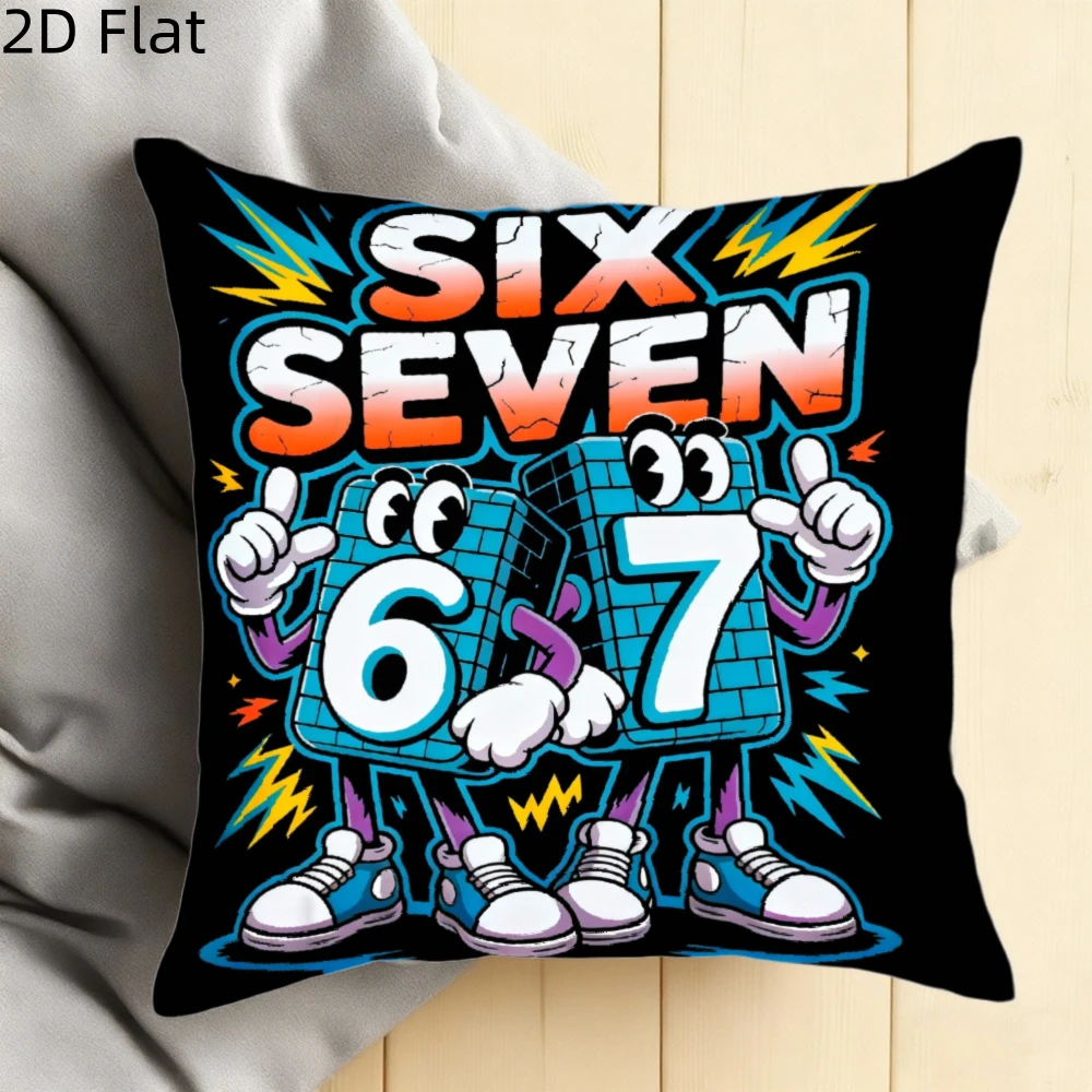 1pc Retro Cartoon 67 Mascot Throw Pillow Cover, 2D Double-Sided Print Soft Polyester Cushion Case for Home Sofa Bedroom Car Deco
