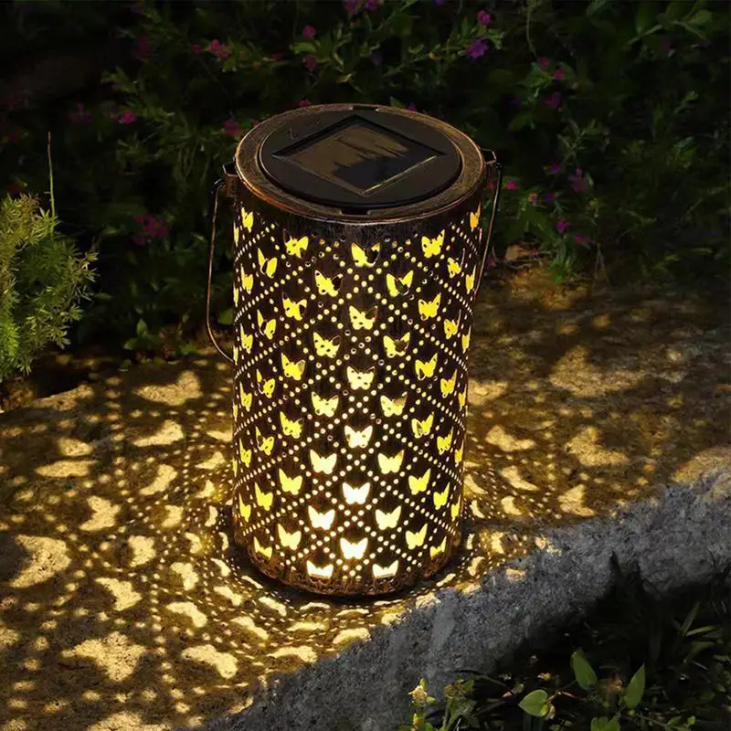 

Solar Garden Lantern Retro Metal Hollow Out Solar Lights Portable Butterfly Cutout Garden Lighting For Outside Yard Path Patio