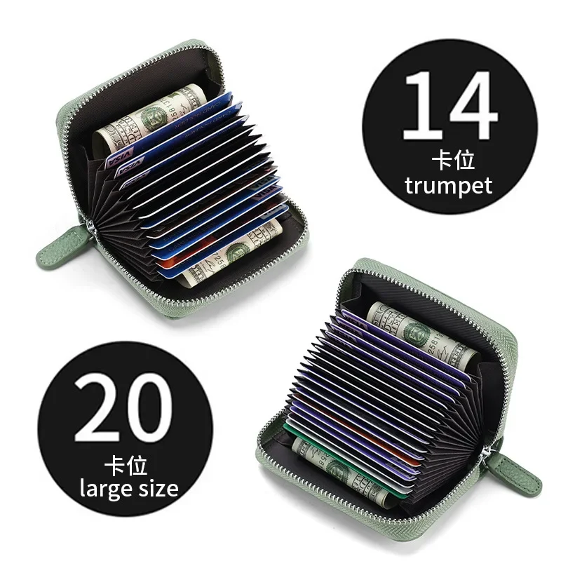14/20 فتحات محفظة حمل بطاقات الائتمان تتفاعل حجب سليم جلد طبيعي بطاقة المنظم سستة جيب بطاقة الهوية الحقيبة محفظة نسائية للعملات المعدنية #2