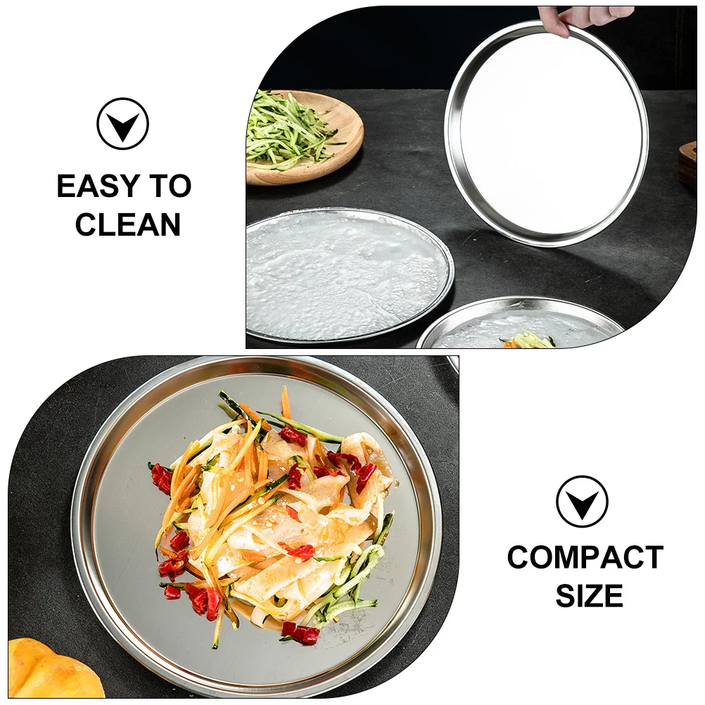 

Stainless Steel Cold Dish Plate Food Serving Tray Round Platter Large Size Easy Clean Compact Storage Fruit Snack Barbecue Meat
