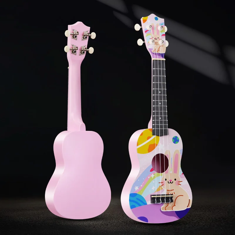 

21 Inch Ukulele Guitar Toys for Kids to Play Boys Girls Beginners Mini Guitar 4 Strings Instrument Cute Pink Rabbit Pattern