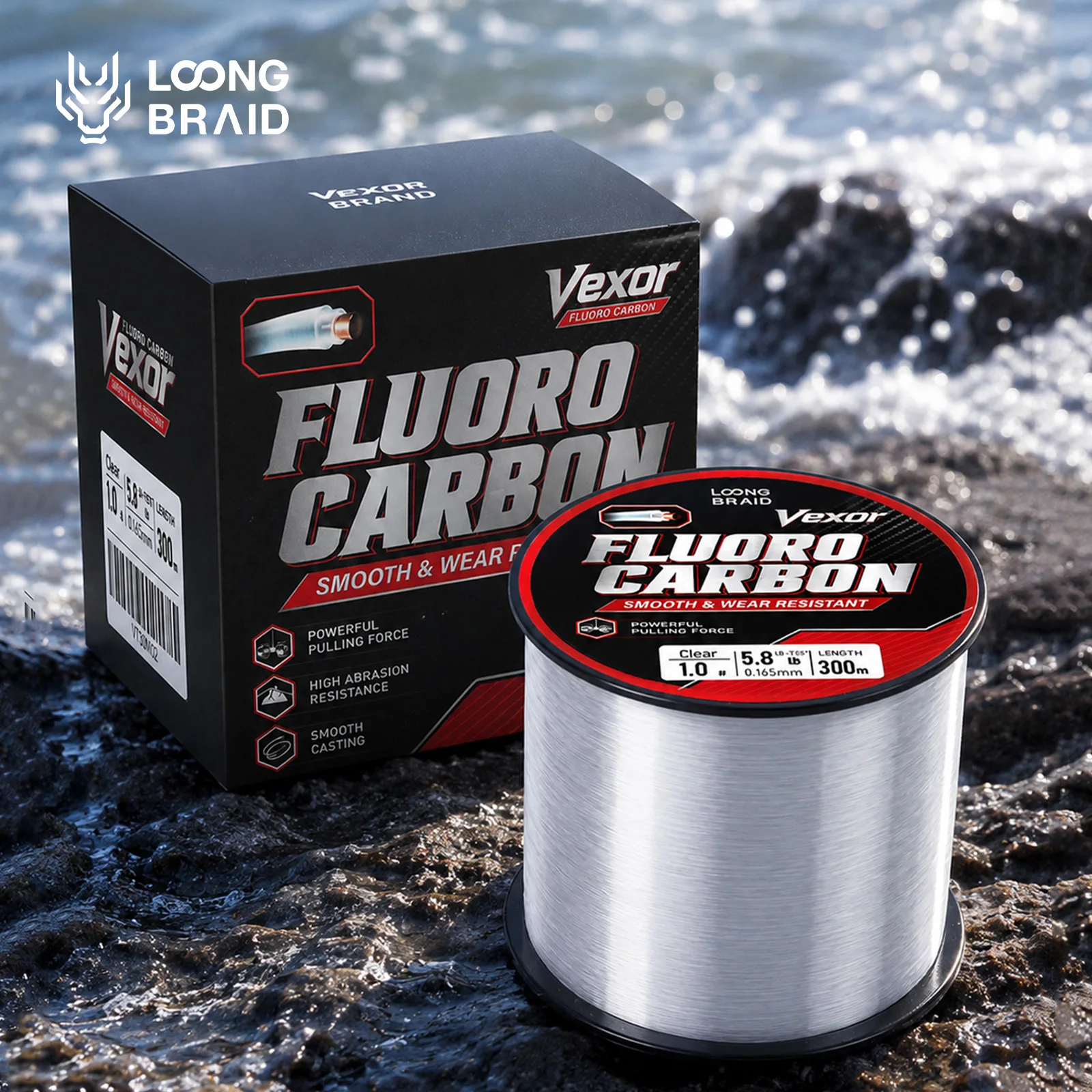 LOONGBRAID 300-500M 328YDS-547YDS Fluorocarbon-beschichtete Angelschnur Schneller Sinkende Vorfachschnur 0.8 # -7.0 # für das Meeresangeln mit Ködern – Detail 9