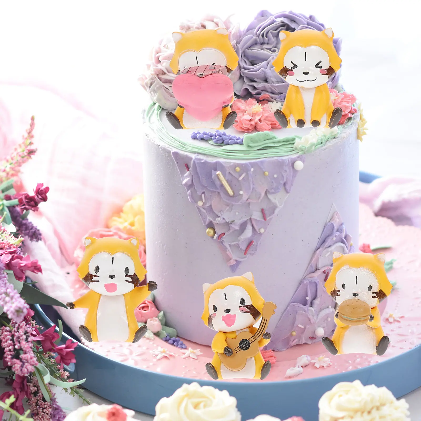 5 Pcs Bear Birthday Decorations Little Cake Toppers Ornament Shower for