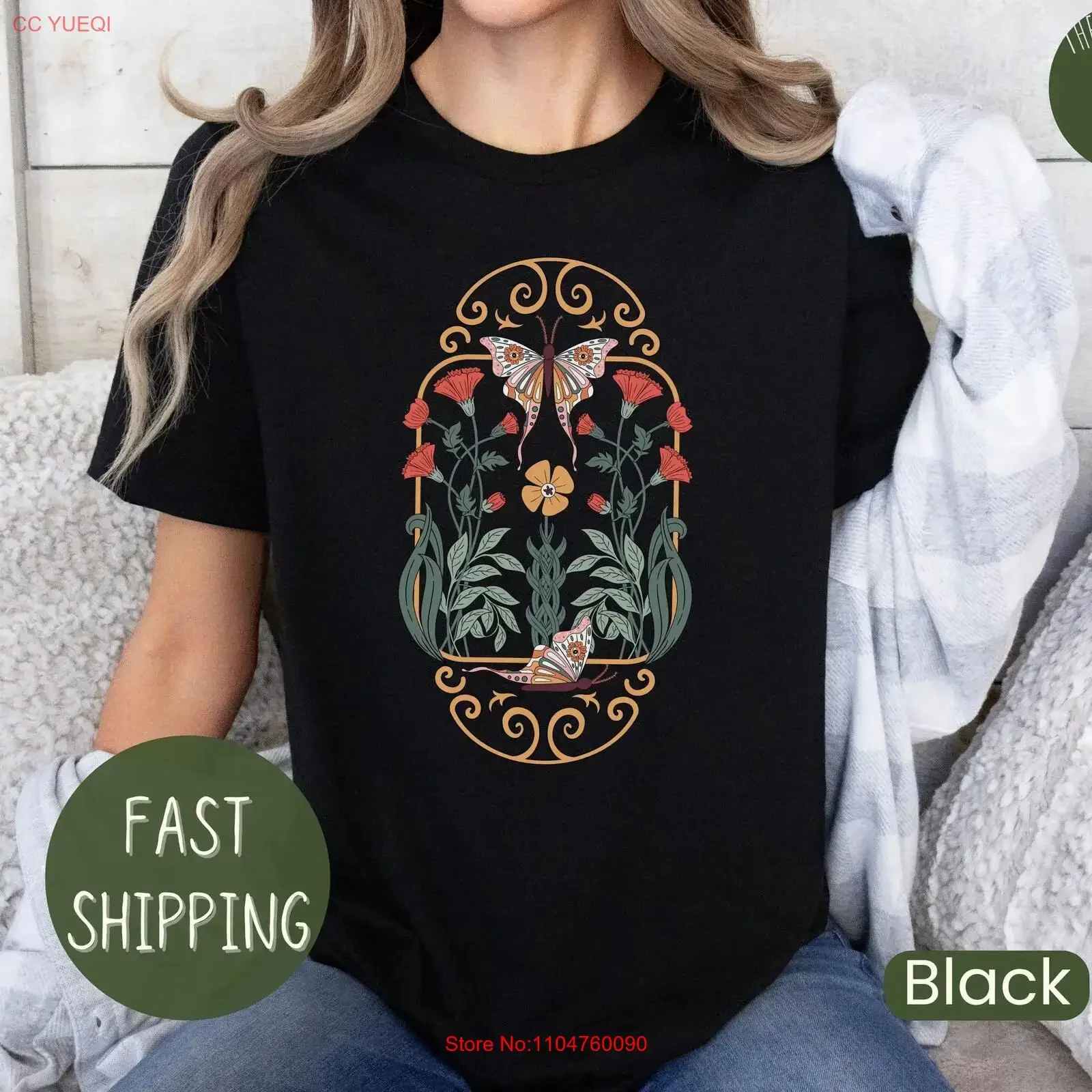 Boho Floral T Shirt Art Nouveau Wildflowers Flowers Nature Deco Mystical vintage Washed Stylish Versatile Soft