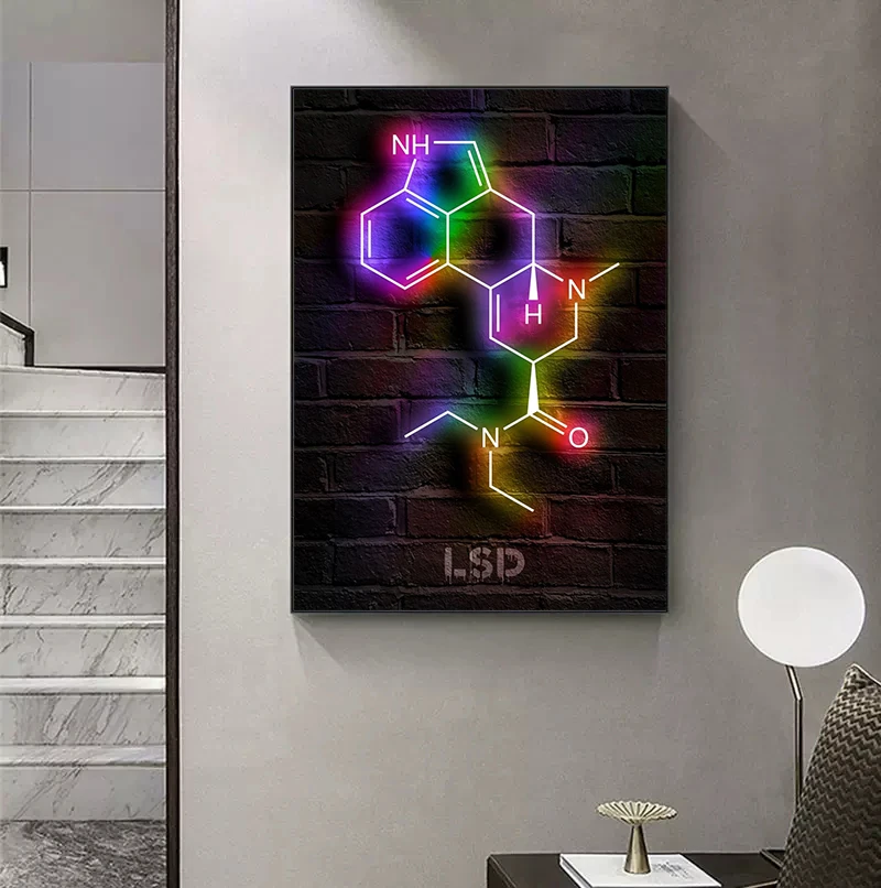 الكيمياء جزيئات النيون الملصقات قماش اللوحة الأدوية الحديثة جدار صورة فنية لغرفة المعيشة ديكور المنزل