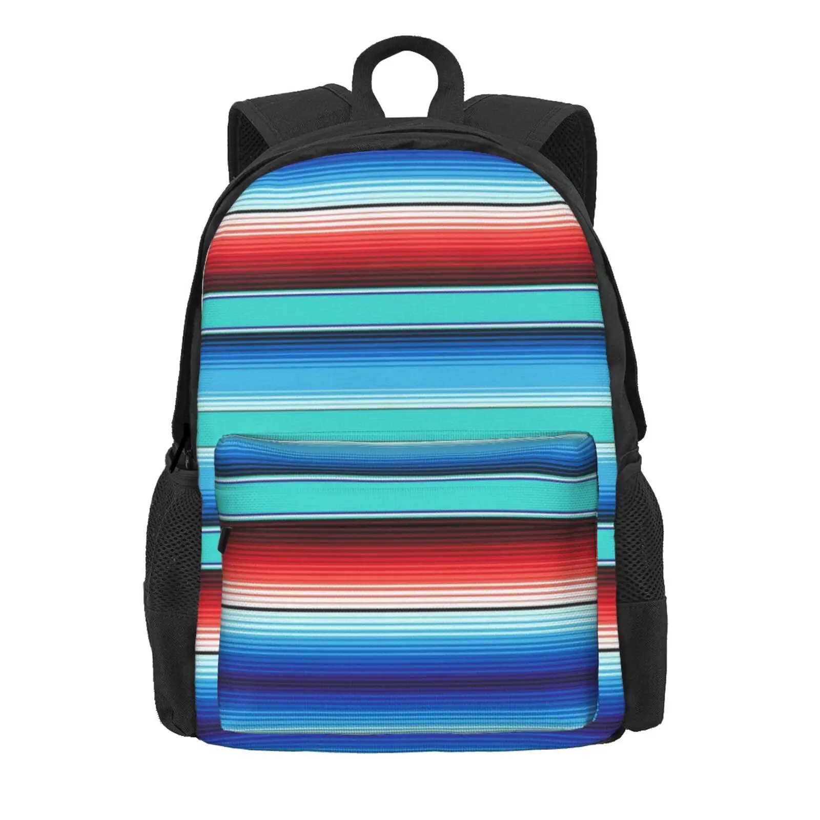 Aqua Blue Mexican Serape Blanket Stripes Hot Sale Schoolbag Backpack Fashion Bags Mexican Serape Stripes Desert Ombre Aqua Blue