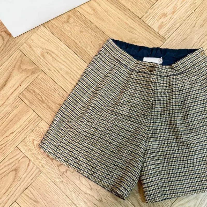 2026 BP Retro Houndstooth Plaid Shorts for Girls High Waist Fall Winter Bottoms Kids Khaki Color Cargo Pants Streetwear