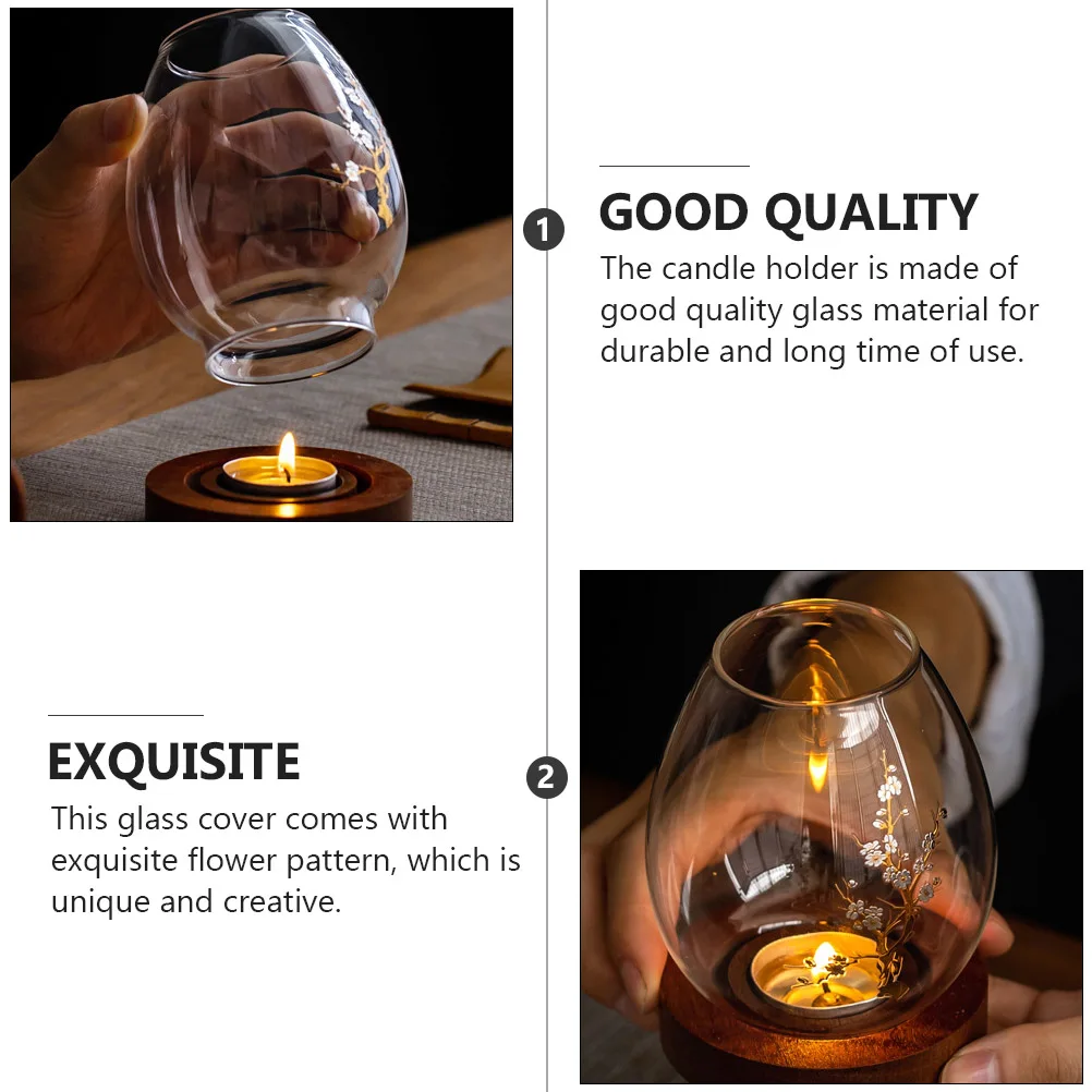 

1pc Exquisite Glass Holder Wedding Decor Candlestick Holders Wooden Decorative Craft Windproof Dustproof Cover