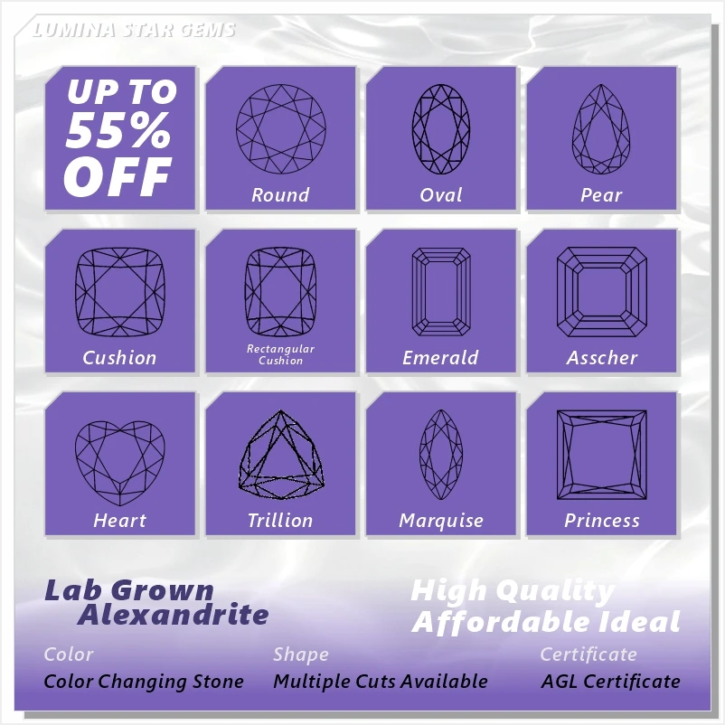 

Lab Grown Alexandrite Stone Multiple Cuts Available High Quality Eco-Friendly Color Changing Gem Selectable AGL Certificate z