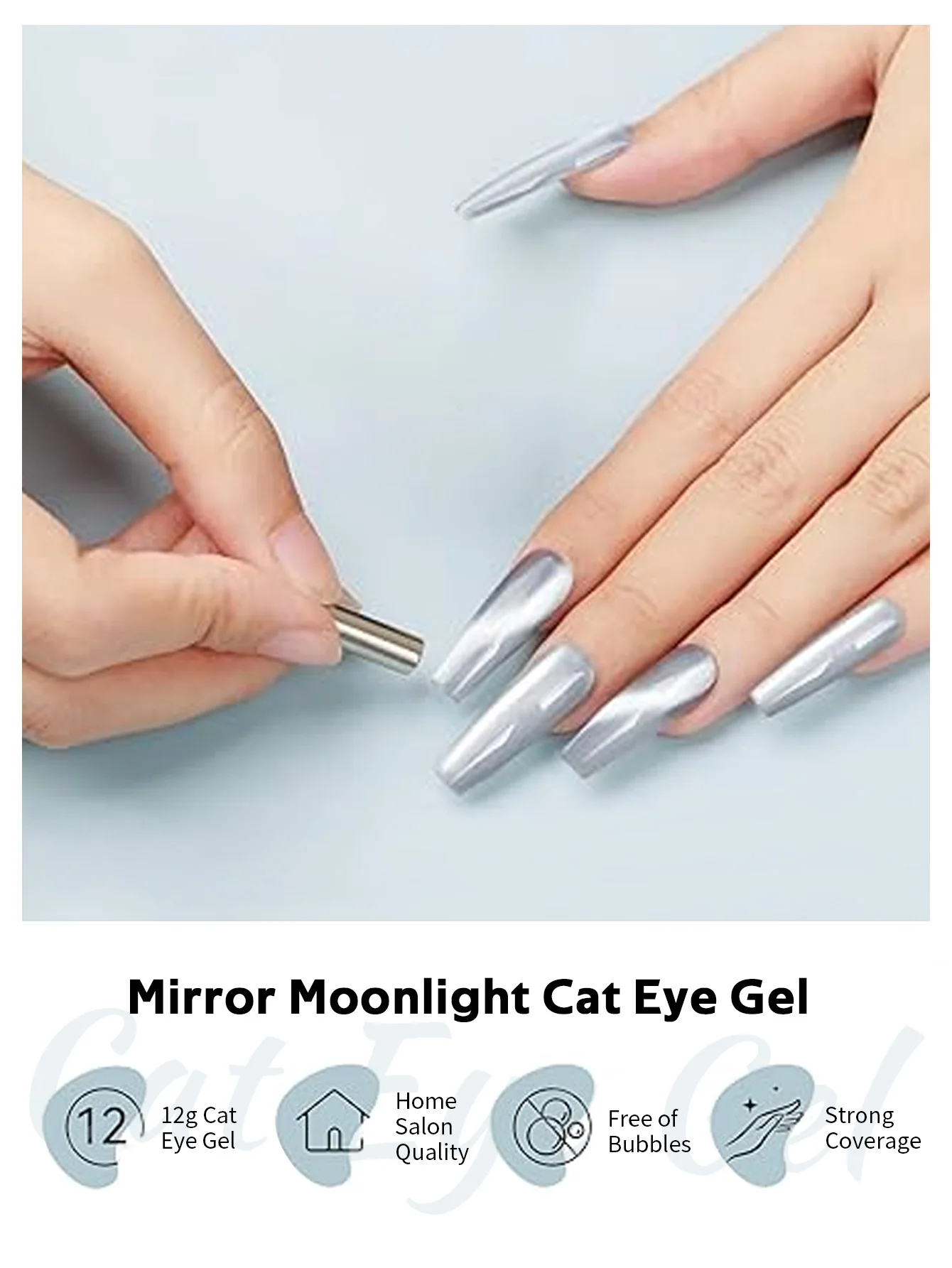 Smalto per unghie gel Cat Eye da 12 g Gel per smalto magnetico al chiaro di luna Gel per occhi di gatto con frullato in vetro a specchio con glitter argento