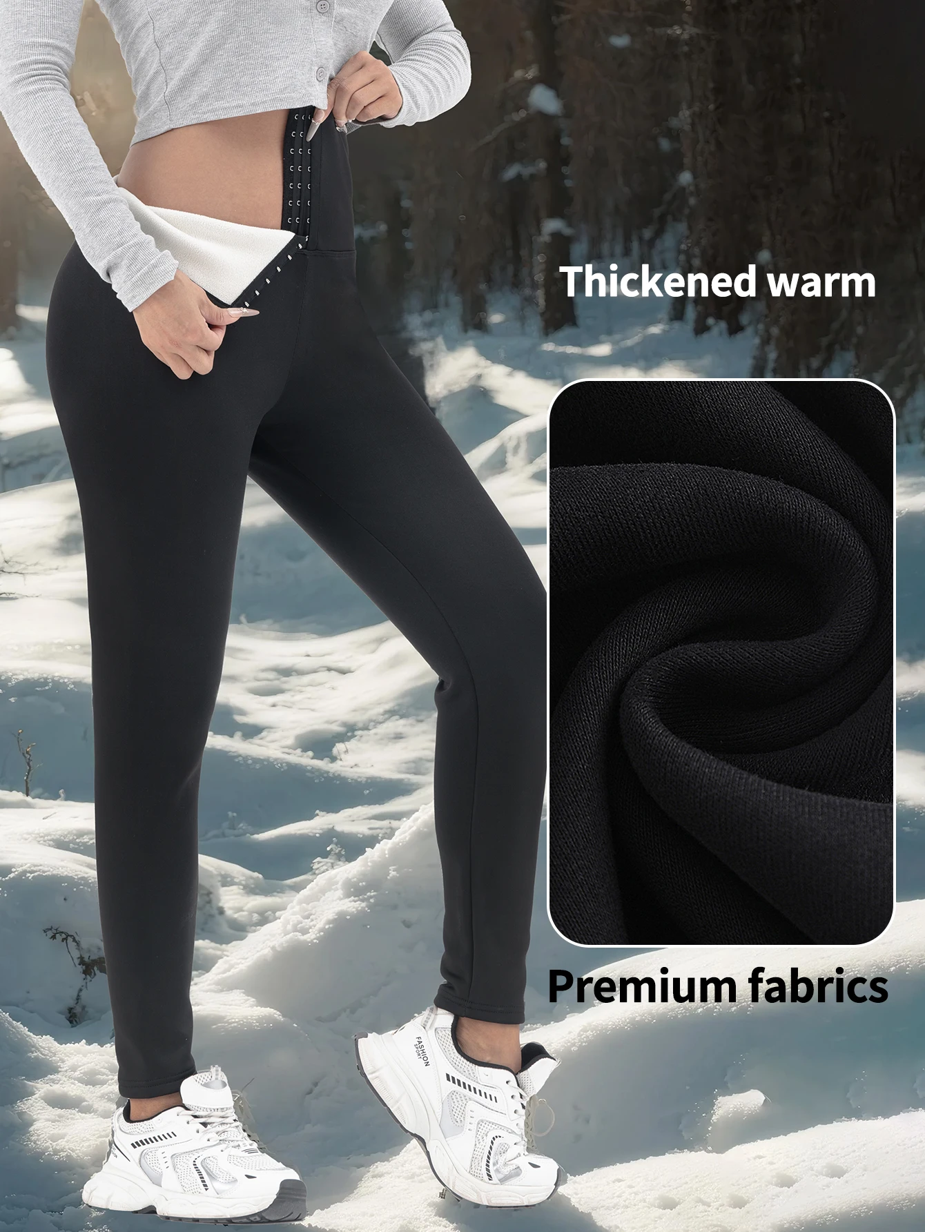 여성용 보온 팬츠 하이웨이스트 버클 허리 조절 두꺼운 보온 기능 여성용 따뜻한 데일리 아웃도어 팬츠