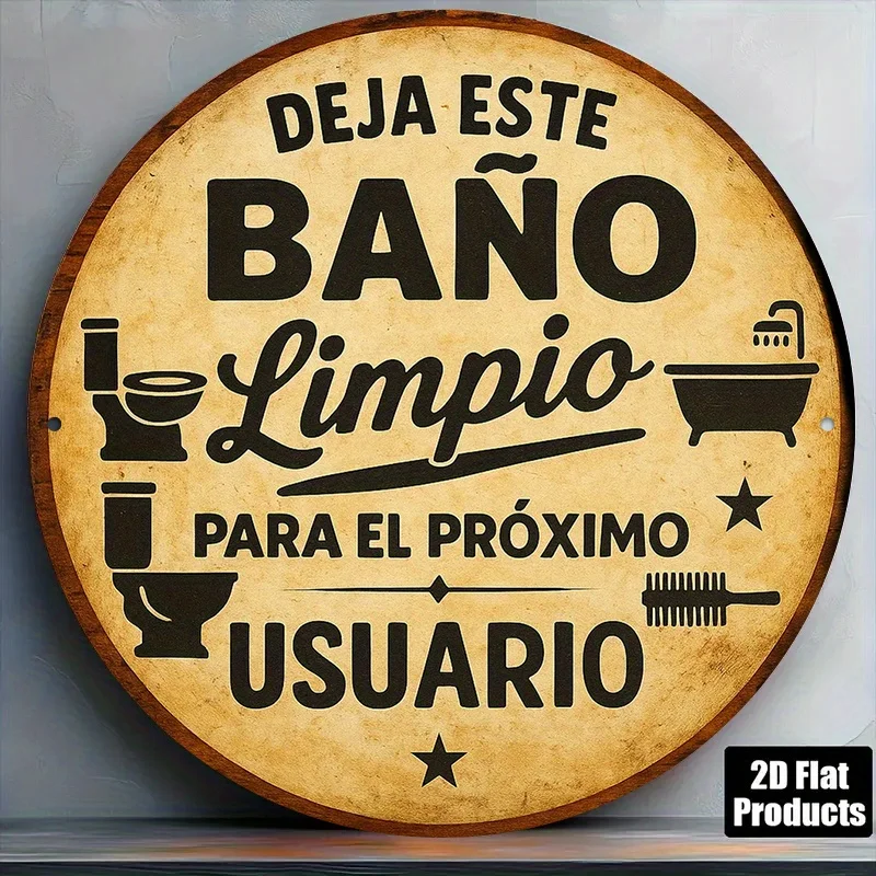 Letrero Decorativo de Madera Retro Español con la Frase "Mantener el Baño Limpio", Placa Redonda Rústica de 20.32 cm con la Frase "Bano Limpio" para Baño, Hotel