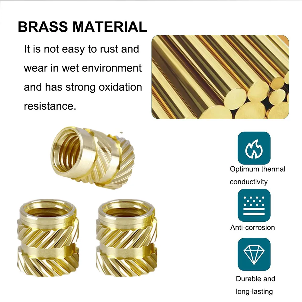 30 Uds. Tuercas moleteadas de latón con rosca M3, juego de calor roscado, tuerca de inserción resistente al calor para impresora 3D Voron 2,4, piezas M3x5x4