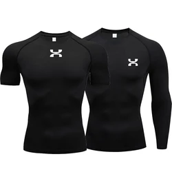 2024 Sports Top Quick Dry Men's Compression Shirt Long Sleeve Second Skin Gym Workout Short Fitness Running T-Shirt Men Wear