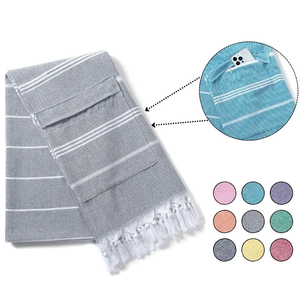 1/4PCS Large Bath Towel Cotton Turkish Zipper Pocket Towel Oversized Tassel Beach Towel Shawl Scarf Sang Travel Blanket 100X180