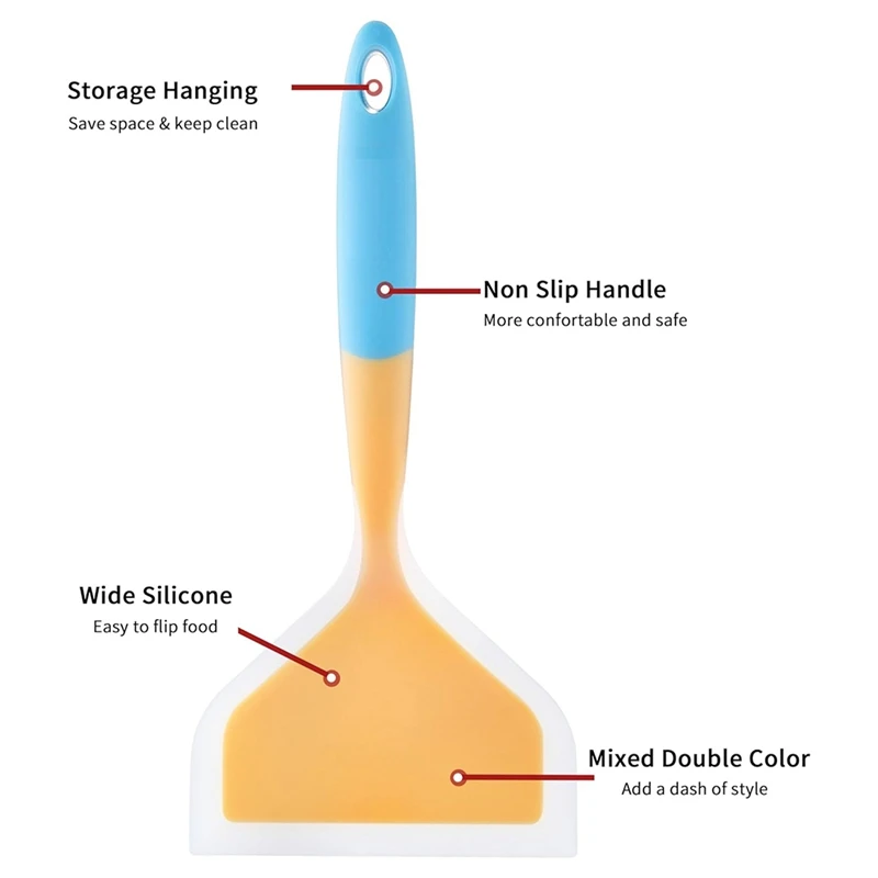 ไม้พายซิลิโคนกว้าง 2 ชิ้น, ชุดไม้พายซิลิโคนทนความร้อน, ไม้พายครัวสําหรับแพนเค้กและอื่นๆ, ตะหลิวแบบยืดหยุ่นทนทาน