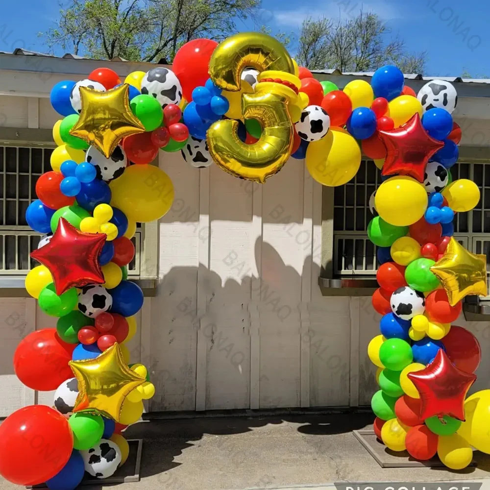 

109pcs Gold number Balloons Garland Arch Kit Gold Star Foil Ball Cow Pattern Printed Circus Birthday Theme Party Decors