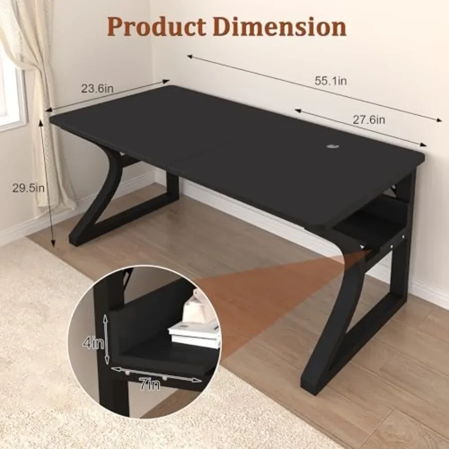 Computer Desk for home office use, engineered wood in white, spacious 55 X 23.6'' surface with scratch-resistant finish
