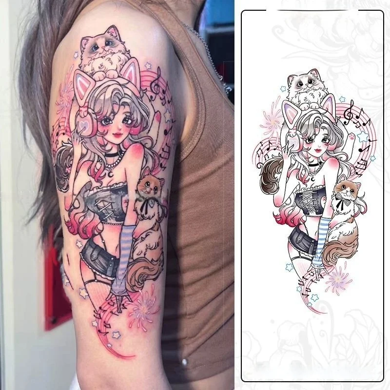 

Street Punk Music Girl Temporary Tattoos Cartoon Body Art Waterproof Long-Lasting Fake Tattoo Sticker for Women Men