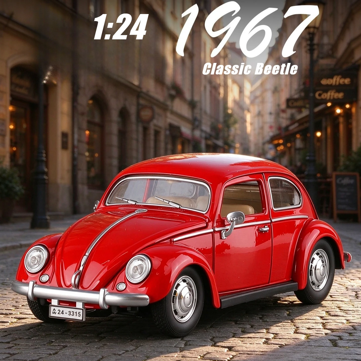 1:24 Beetle Classic Vintage Car Simulation Diecast Alloy Car Model Sound Light Toy Desktop Creative Ornament Festival Gift