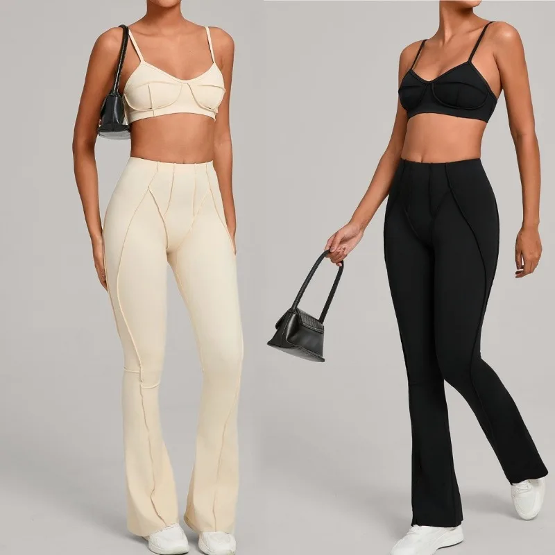 المرأة ضيقة الرملي اليوغا مجموعة الورك رفع مرونة عالية سليم صالح الصدرية السراويل الطويلة اللياقة البدنية مجموعة الرياضة في الهواء الطلق البدلة #1