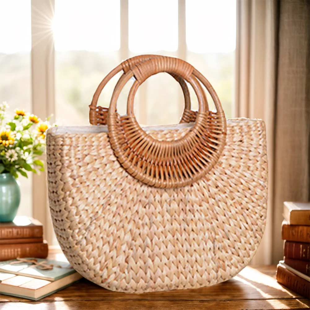 

Women Straw Handbag Elegant Woven Top Handle Bag Travel Tote Purse Hobo Bag for Travel & Vacation