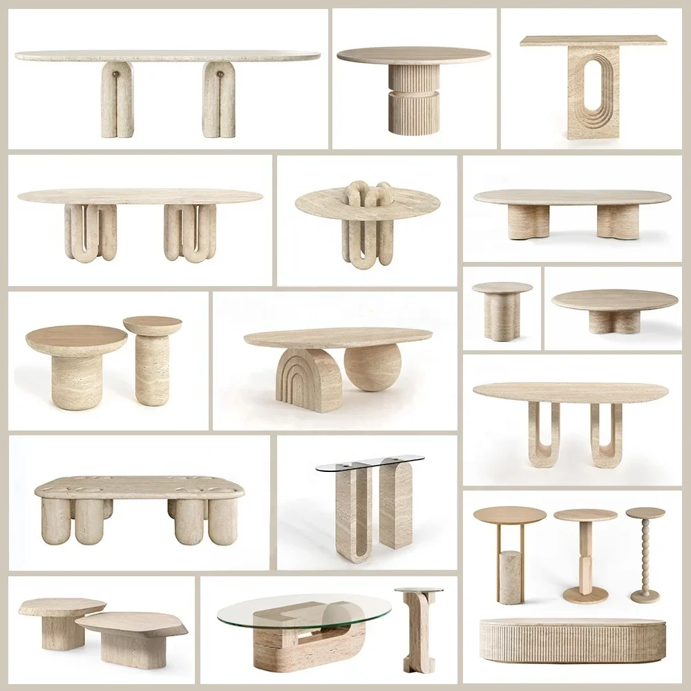 Living Room and Bedroom Natural Travertine Marble Side  Console Furniture, Marble Bedside  End Cube Base Stand