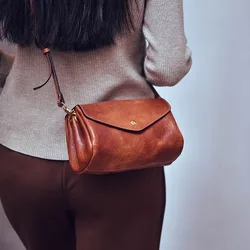 Soft Leather Multi-layer Vegetable Tanned Leather Mobile Phone Bag Top Layer Cowhide Hand-made Pure Color Crossbody Bag