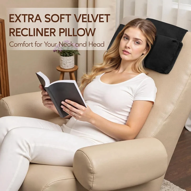 Neck Pillow for Recliner Chair, Adjustable Recliner Pillow for Headrest, Soft Velvet Non-Slip Head Pillow for Recliner B-A27R