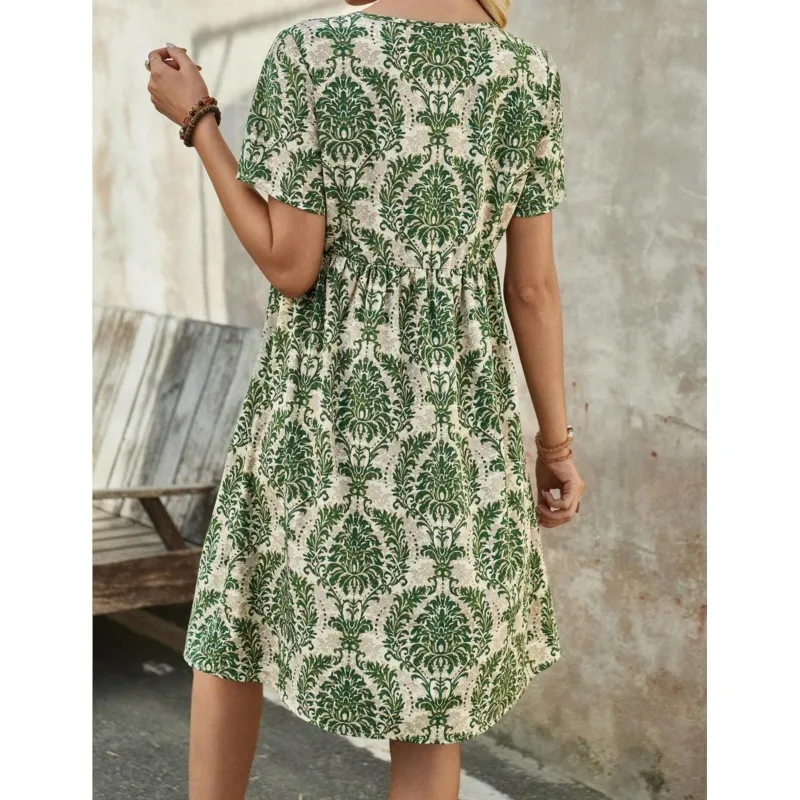 فستان نسائي أنيق لصيف 2025 تنورة ضيقة بأكمام قصيرة غير رسمية للسيدات موضة كورية للإجازات فستان صيفي فضفاض للشاطئ