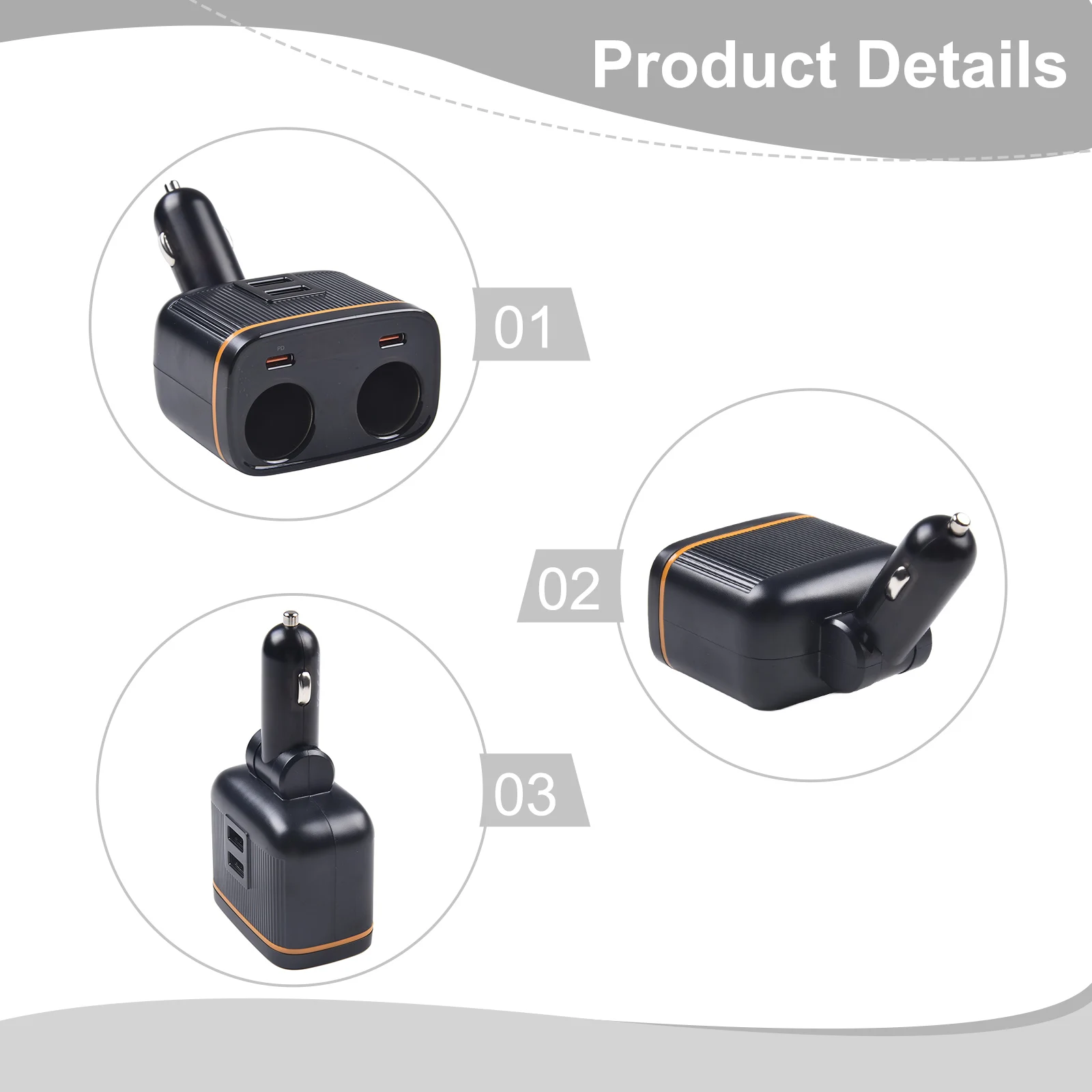 Dual USB Ports Car Charger 1 Pc 68*42*119 Mm ABS Car Accessories Replacement for type-c for pd 12V-24V Useful Dual