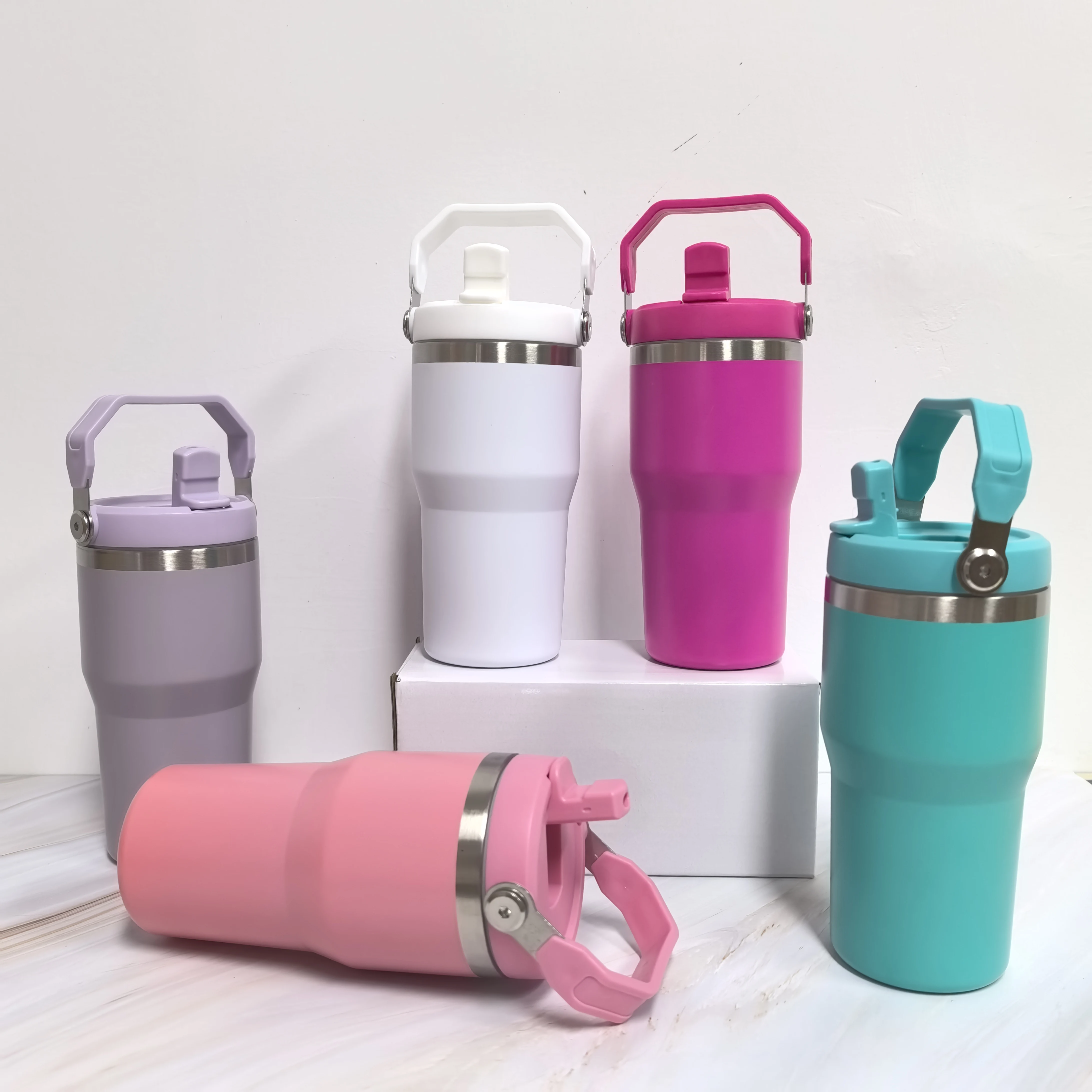 25pcs US Stocked 20oz Matte Sublimation Kids Tumbler With Handle Vacuum Insulated Stainless steel Water Bottle With Flip Straw