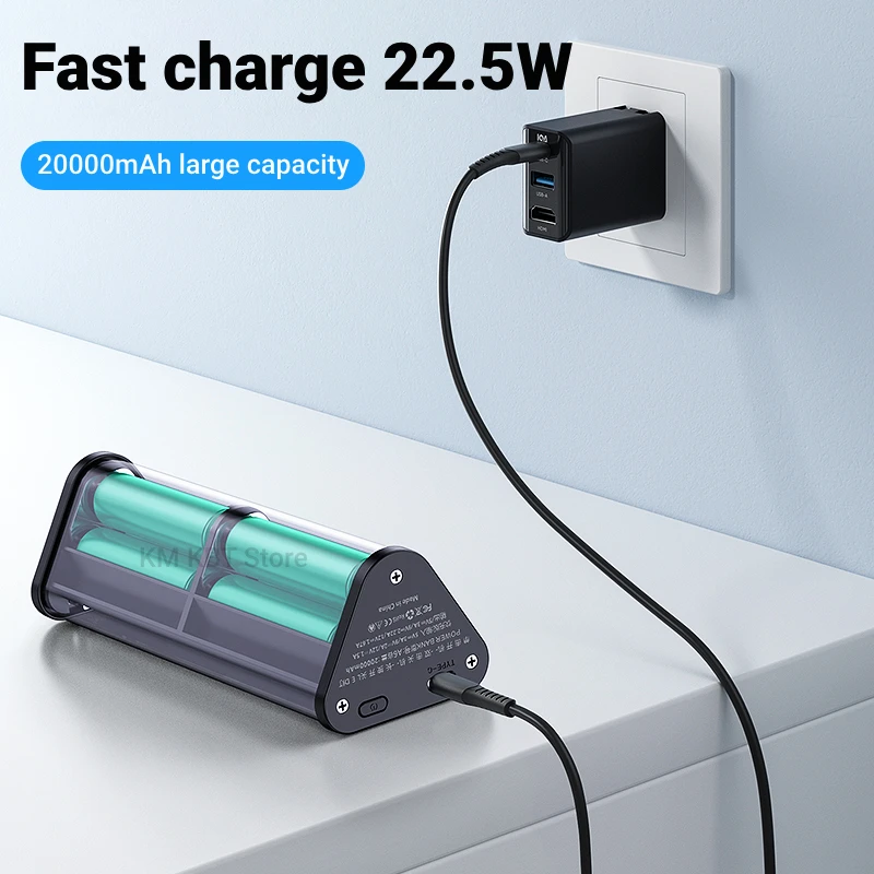 Transparent Shell 6*18650 Power Bank Case 22.5W Fast Charging LED Type C USB Port Battery Storage Box For iPhone Samsung