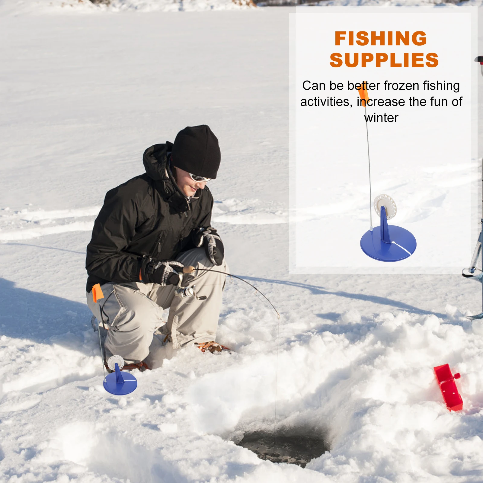 

Ice Fishing Flag ABS Durable Winter Supply Tip-Up Removable Carrying Easy Use Fish Bait Hit Wheel Pull Base