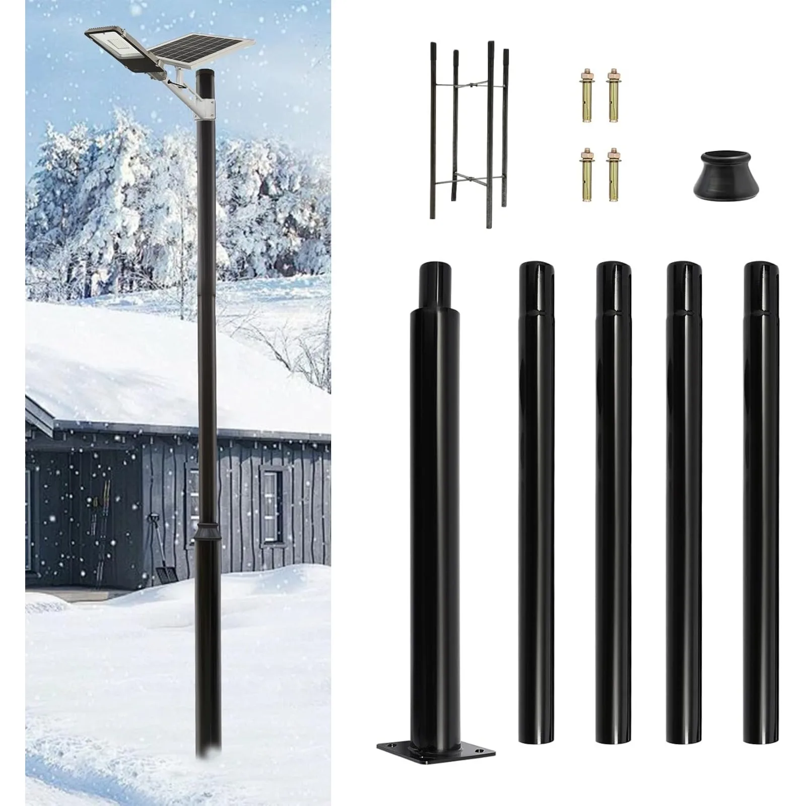 16.4ft Heavy Duty Split Metal Outdoor Street Light Pole With Ground Mount Cage Sturdy Lamp Post For Parking Lot Backyard Courtyard Landscape Lighting