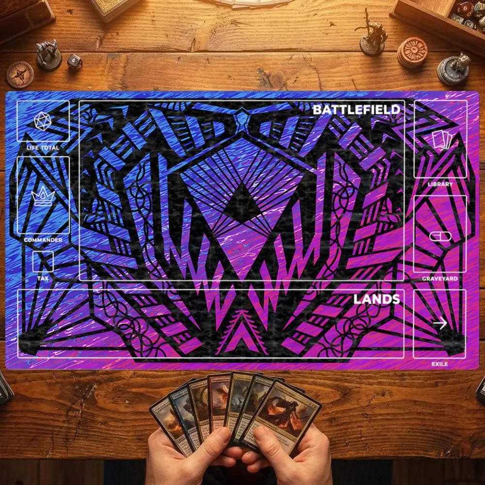 Purple Black Geometric Diamond TCG Playmat 35X60CM Magic Card Battle Mat Non-Slip Durable Stitched Edge Tabletop Playmat