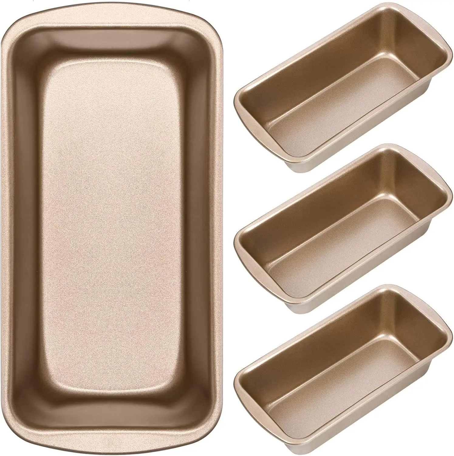 

4-Pack Non-Stick Loaf Pans for Baking Bread, Rectangle Toast Mold, Gold Color, 7.2x3.7 Inch