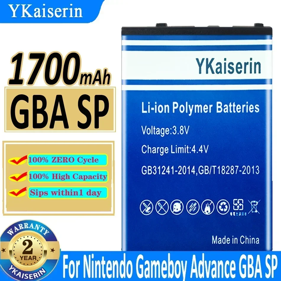 1700mAh YKaiserin GBASP Battery for Nintendo Gameboy Advance GBA SP Batteries Warranty 2 Years + Track Code