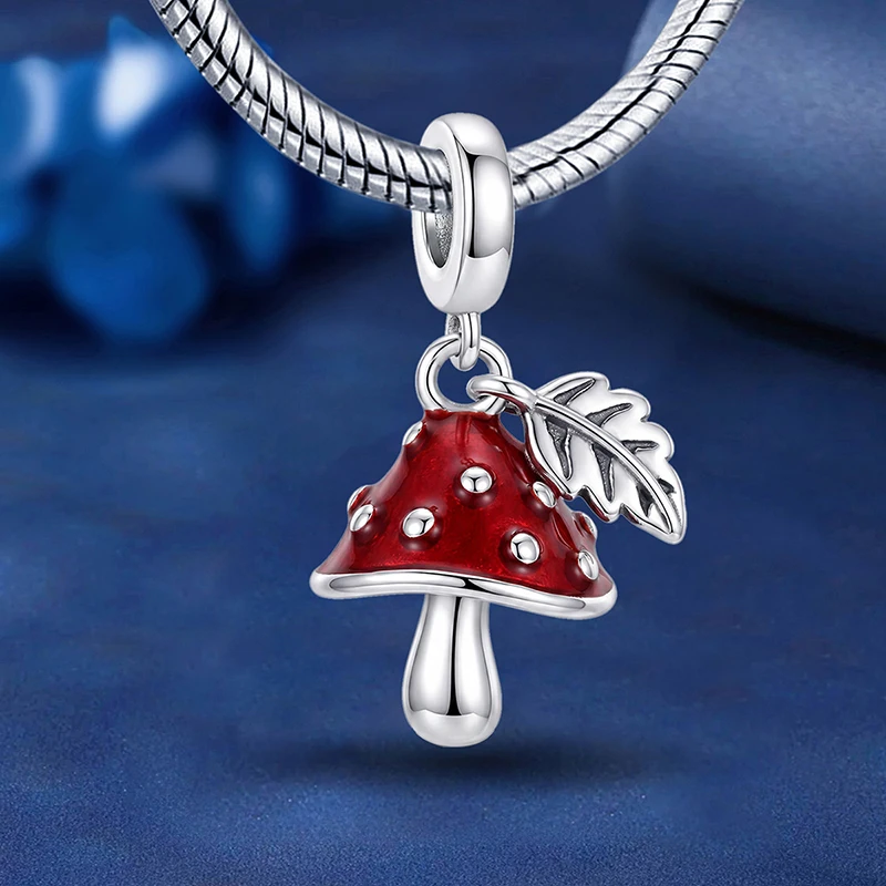 925 Sterling Silber Erdbeer-Pilz Rote Serie Charm-Anhänger für Armbänder DIY Hochwertiger Damenschmuck