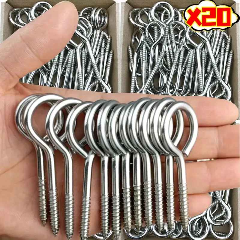 M5 M6 Stainless Steel Screw Eye Bolts Spiral Handle Self Tapping Screws Hook Ring Eyelet Hooks for Indoor and Outdoor Hanging