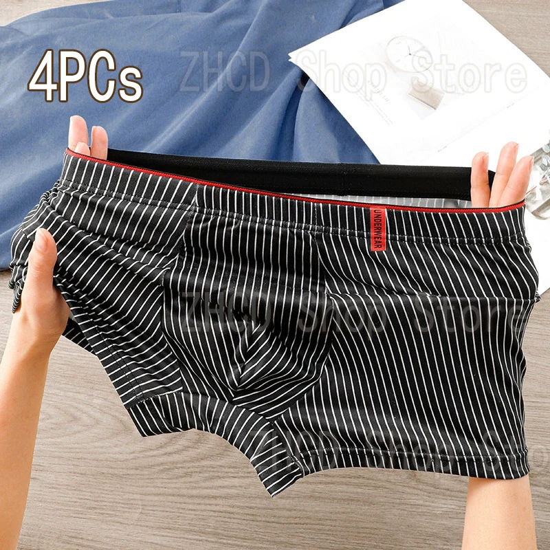 4 pezzi Intimo da uomo Set comfort traspirante Boxer da uomo Boxer a righe Sottili e ad asciugatura rapida