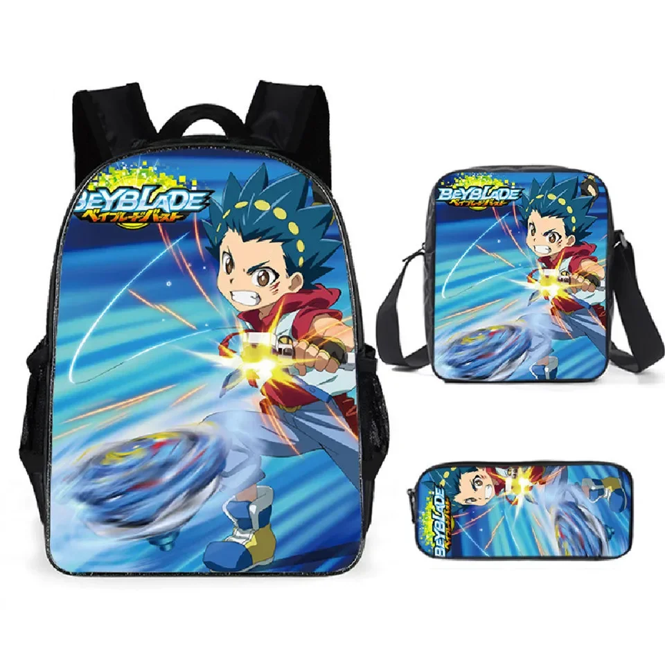Ransel Anime Beyblade 3 Tas Buku Anak-anak Tas Sekolah Mochila Set Bahu Harian Anak Laki-laki/Perempuan Pensil Croobody Kustom