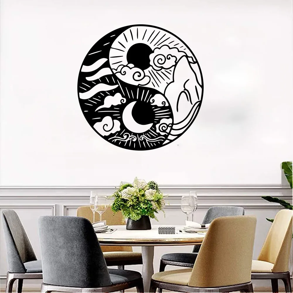 Yin and Yang of Sun and Moon Wall Sticker Yoga Studio Meditation Zen Wall Decal Living Room Vinyl Home Decor